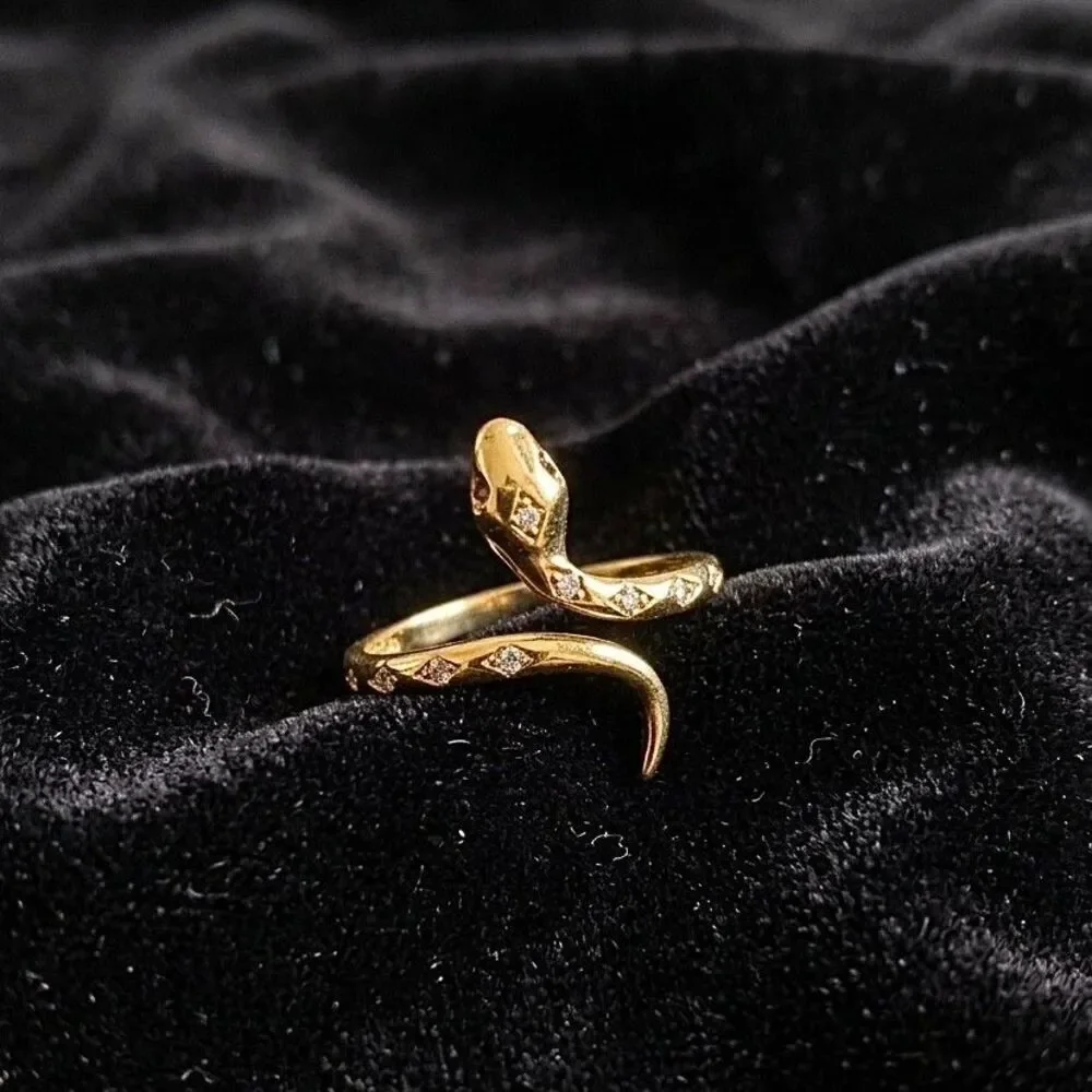 14K Snake CZ Ring Solid Yellow Gold Serpent Jewelry By Tehrani